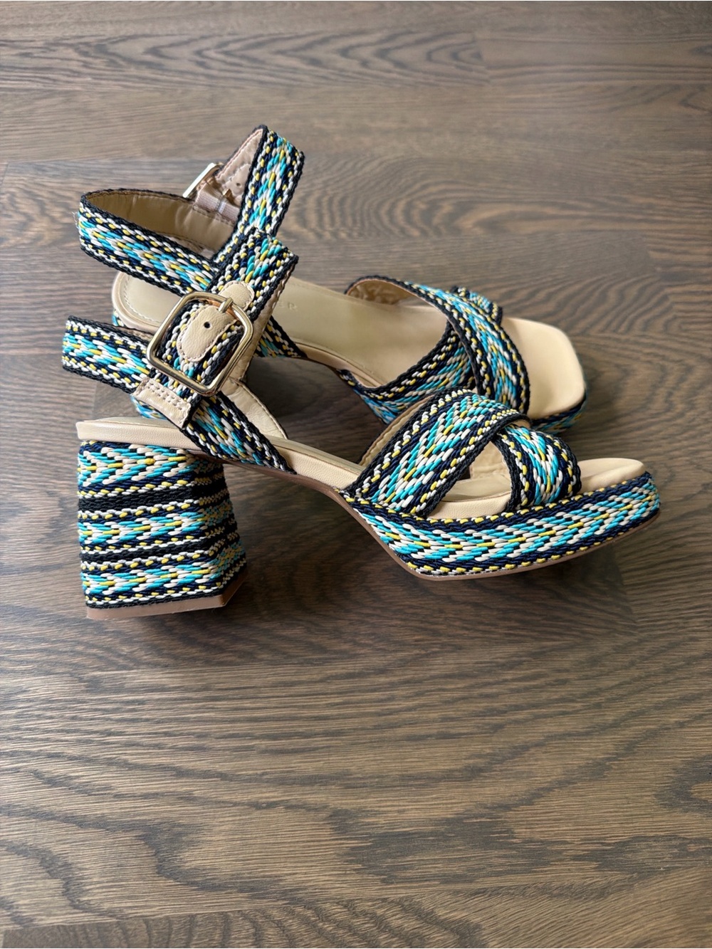 Marc Fisher Multicolor Woven Platform Block Heel Sandals Size 9M